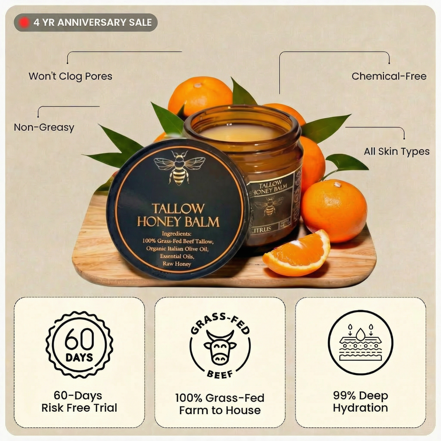 Elvior Organic Tallow Balm – Deep Moisture & Skin Repair